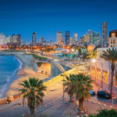 Cityscape image of Tel Aviv Israel during sunset.